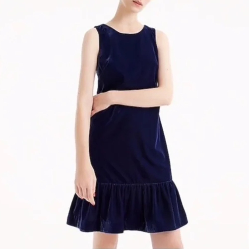 I.Crew- NWT Navy Velvet Sleeveless Ruffle Bottom Mini Dress